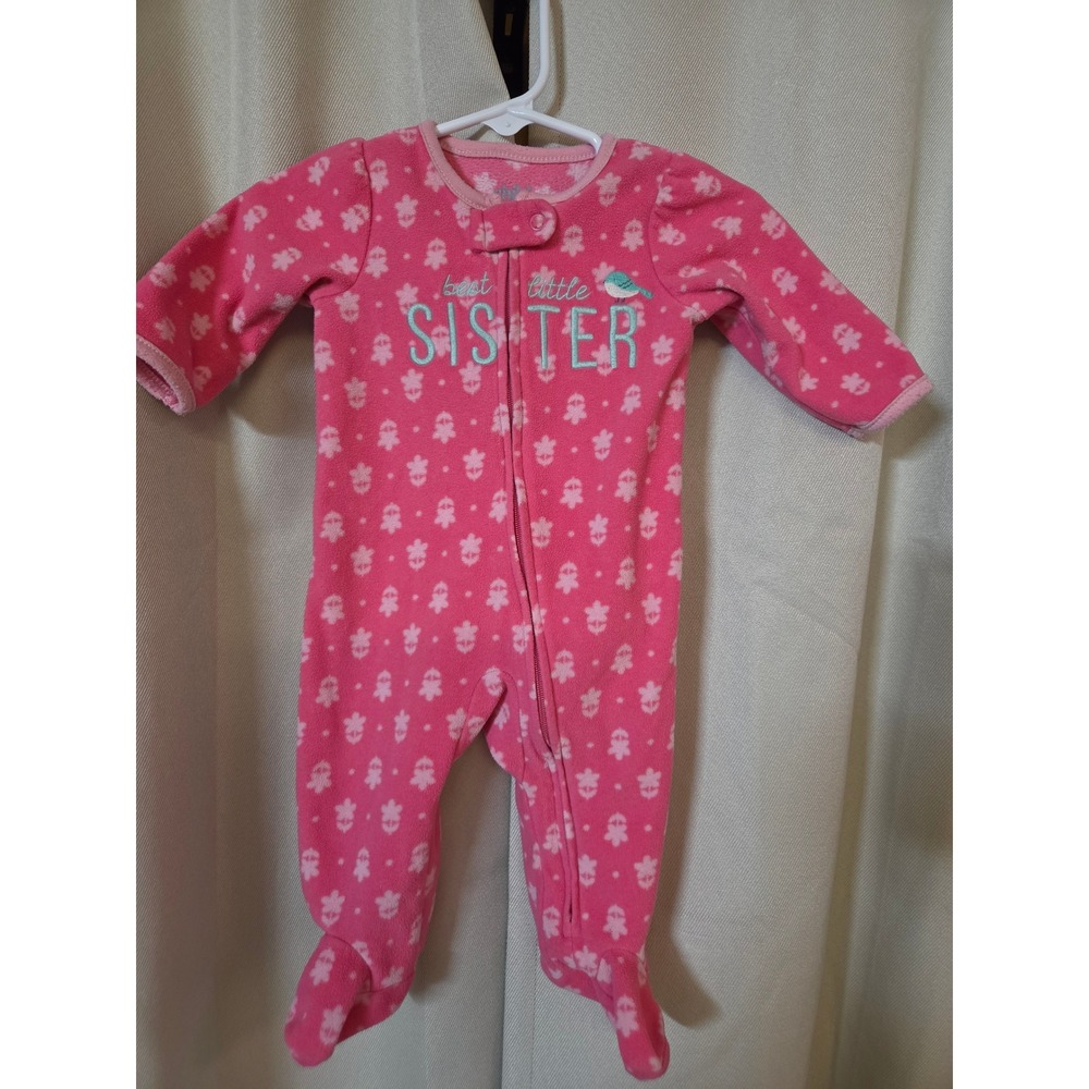 Child of Mine by Carters Baby Girls Pink Fleece Best Little Sister Sleeper 0-3M